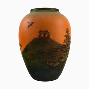 Vase Ipsens Denmark en Céramique Vernie, Paysage Peint à la Main, 1930s