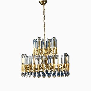 Brass and Glass Chandelier, Italy, attributed to Gaetano Sciolari, 1960s