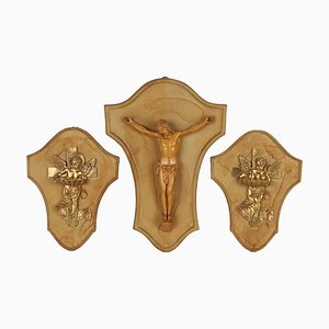 Crucifix Triptyque en Bronze, Italie, 20ème Siècle, Set de 3