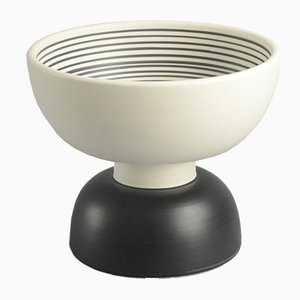 Italian Memphis Stoneware Footed Bowl with Black and White Glaze by Ettore Sottsass for Bitossi, 1960s