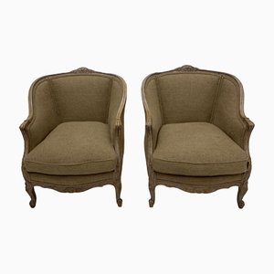 Swedish Lounge Chairs Upholstered in Linen, 1920s, Set of 2