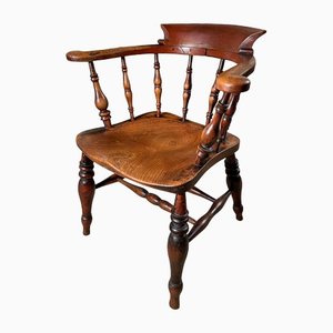 Antique English Elm Captains Desk Chair, 1850s