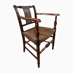 Early Antique Georgian Ash & Elm with Rush Seated Sussex Chair, 1800s