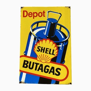 Vintage Enamel Shell Butagas Sign, 1940s