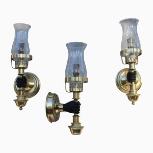 Brass Wall Sconces attributed to John Devoluy, 1950s, Set of 3