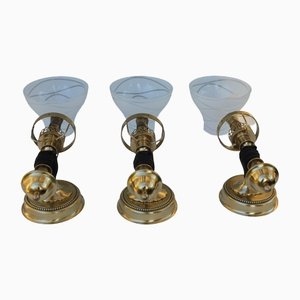 Brass Wall Light attributed to John Devoluy, 1950s, Set of 3