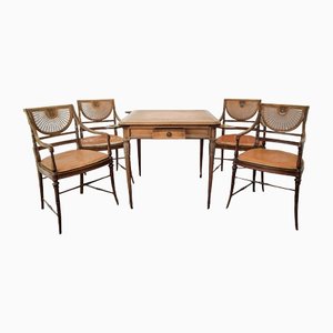 Table de Jeux Vintage avec Chaises Bergères Assorties, Set de 5