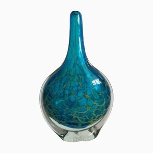 Blue Fish Crackled Vase from Mdina, 1970s