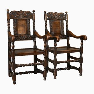 Oak Carolean Style Chairs, Set of 2