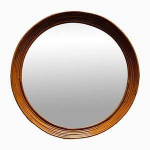 Pencil Reed Bamboo Round Wall Mirror in the style of Paul Frankle, Italy, 1960s