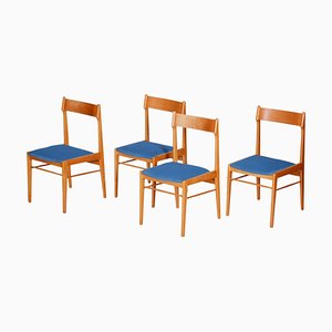 Blue and Brown Dining Chairs, 1950s, Set of 4