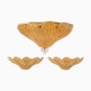 Lámparas de cristal de Murano doradas de Vistosi, Italia, años 70. Juego de 3