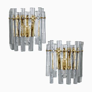 Ice Glass and Brass Wall Sconce attributed to Kinkeldey, 1970s