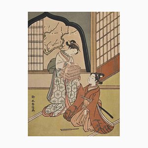 Ikeisai Yoshichika, Lovers, Woodcut After Ikkeisai Yoshichika, Mid-20th Century