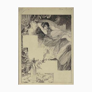 Florane, mujer, dibujo a lápiz y pluma, principios del siglo XX