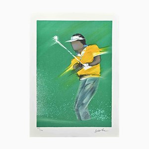 Litografia Victor Spahn, giocatore di golf, metà XX secolo