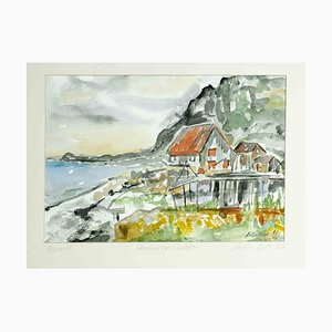 Armin Guther, Vue de Henningsvaer Lofoten, 1986, Aquarelle