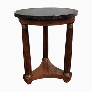 French Empire Gueridon Side Table with Tripod Columns Brass and Marble Top, 1890s