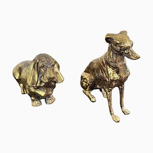Italian Brass Bronze Desk Top Dog Sculptures or Paperweights, 1960s, Set of 2