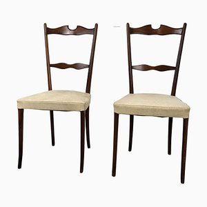 Mid-Century Modern Italian Walnut & Upholstered Dining Chairs, 1950s, Set of 6