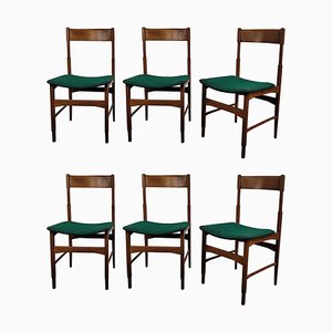 Chaises de Salle à Manger Mid-Century en Noyer et Tapisserie, Italie, 1950s, Set de 6