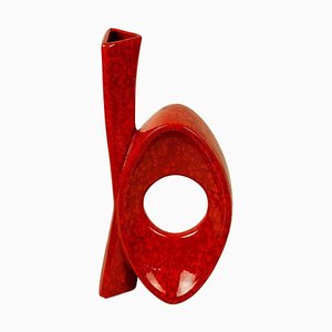 Vaso Mid-Century in ceramica rossa attribuito a Roberto Rigon per Bertoncello, Italia, anni '60