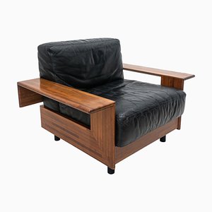 Mid-Century Modern Wood & Leather Armchair in the Style of Tobia Scarpa, 1960s