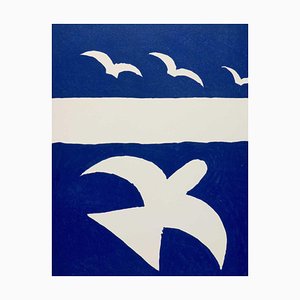 Georges Braque, Birds on a Blue Background III, 1955, Litografía