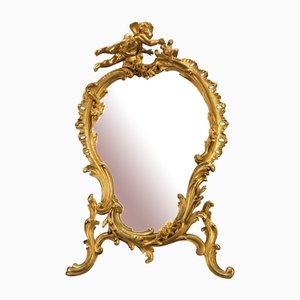 Miroir de Bureau Rococo en Bronze Doré avec Angelot et Oiseau, France, 1890s