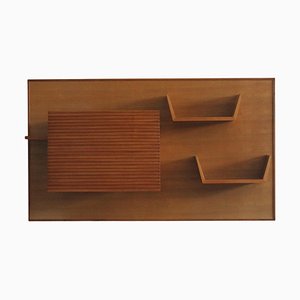 Mueble bar italiano de pared con estantes de roble de Gio Ponti, años 50