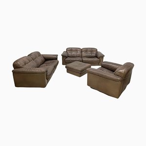 Brown Leather DS-101 Living Room Set from De Sede, 1970s, Set of 4