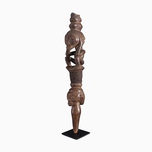 Mid-Century African Tribal Wooden Sculptural Commando Staff RDC Luba, 1960s