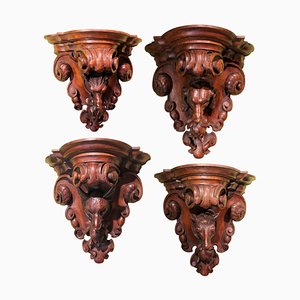 19th Century Black Forest Oak Wall Brackets Carved as Hunting Animal, Set of 2