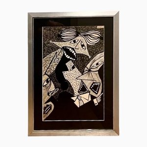 Lester Epstein, Abstract Figures, 1951, Mixed Media, Framed