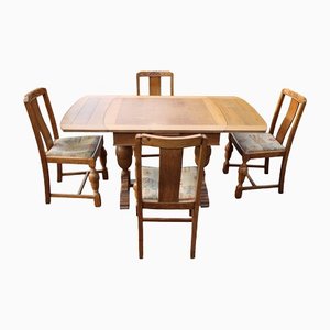 Golden Oak Dining Table & Chairs, Set of 5