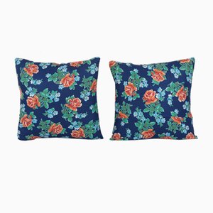 Mid-20th Century Uzbek Cotton Floral Cushion Covers, 1960s, Set of 2