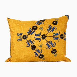 Suzani Yellow Cushion Cover Fashioned from Uzbek Textile