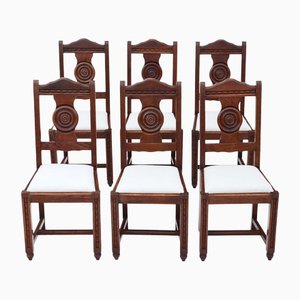 Art Nouveau Oak Dining Chairs, 1915, Set of 6