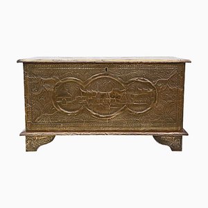 Antique Chinese Brass Covered Camphor Wood Chest Coffer