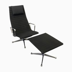 Aluminum EA 124 Rotating Armchair with Ea 125 Footstool by Charles & Ray Eames for Herman Miller from Vitra, Germany, 1970s, Set of 2
