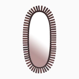 Large Mid-Century Wood and Wicker Wall Mirror, 1960s