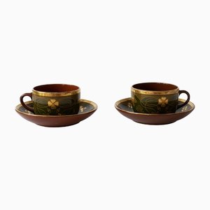 French Earthernware Cups and Saucers, 1890s, Set of 2