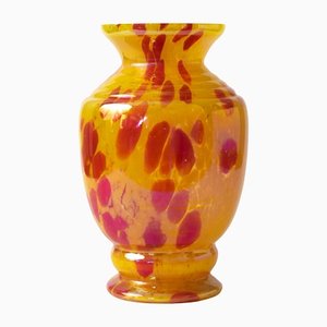 Art Deco Yellow and Red Spatter Glass Vase from Franz Welz