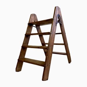 Pine-Wood Folding Step Ladder, the Netherlands, 1940s