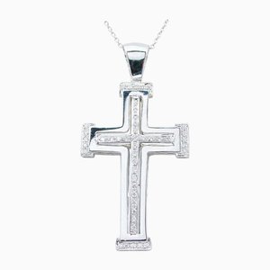 Collier avec pendentif croix en or blanc 18 carats et diamants