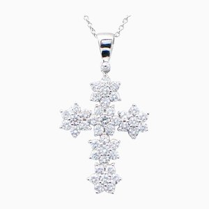 Diamonds, 18 Karat White Gold Cross Pendant Necklace