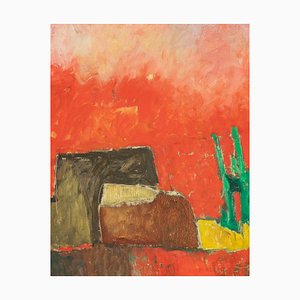 Mario Asnago, paesaggio astratto, dipinto ad olio, anni '50
