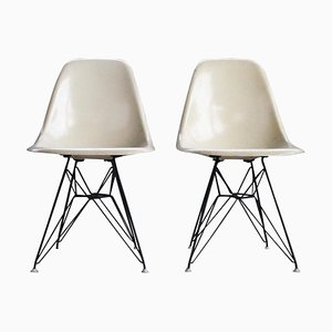 Vintage Eggshell & Black Fiberglass Eiffel Tower Side Chairs by Charles Eames for Herman Miller, 1950s, Set of 2