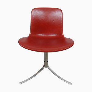 PK-9 Stuhl aus rotem Leder von Poul Kjærholm für Fritz Hansen