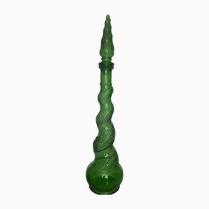 Botella Genie italiana vintage grande de vidrio en verde de Depose